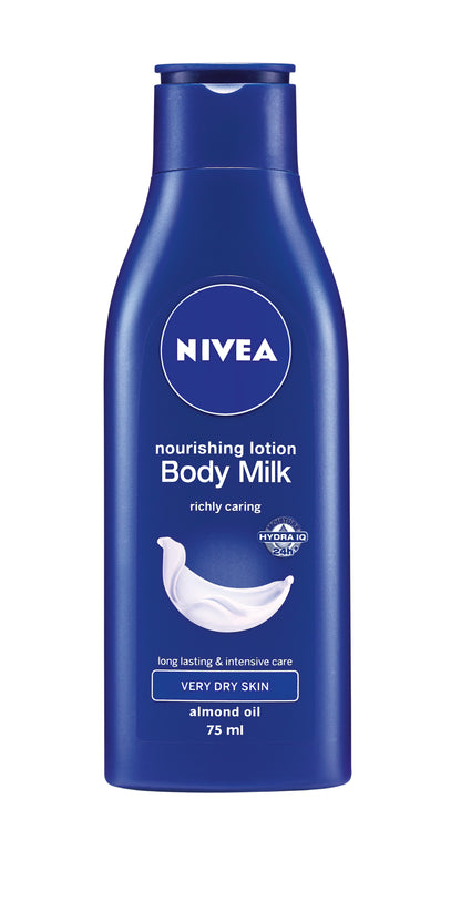 Nivea body milk bottle on a white background
