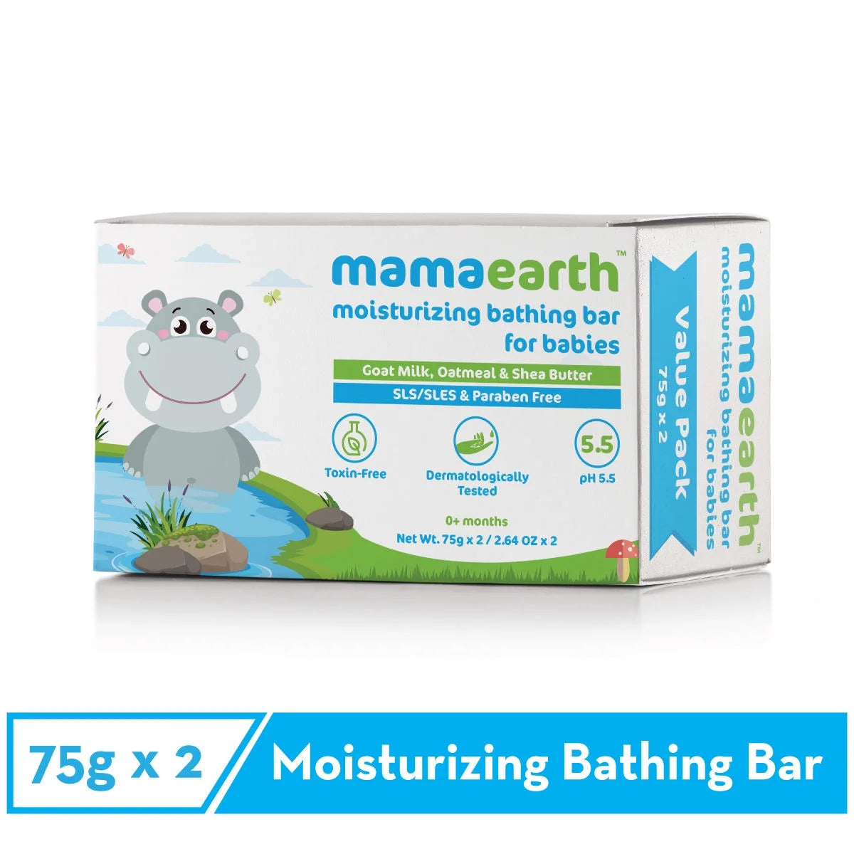 Mamaearth moisturizing bathing bar packaging for babies on a white background
