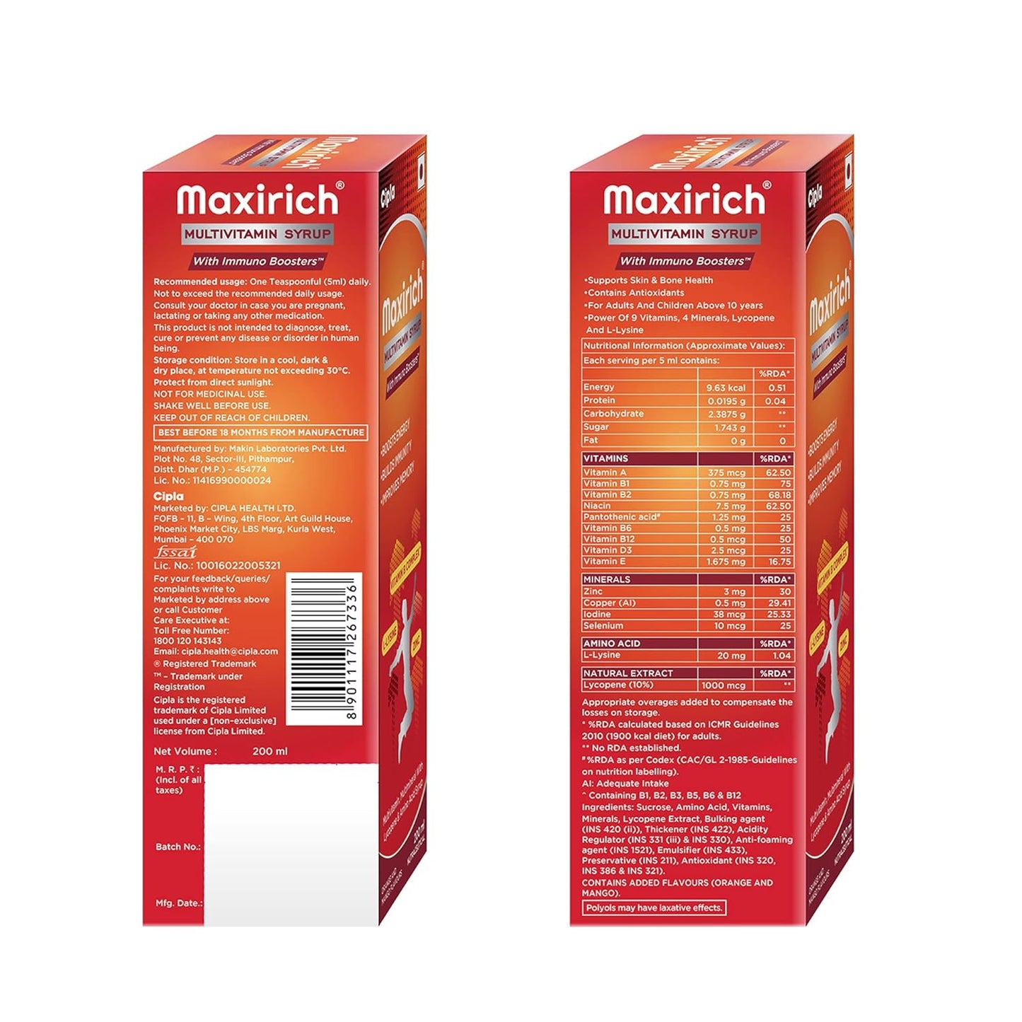 Maxirich Multivitamin Syrup | Boosts Immunity, 200ml