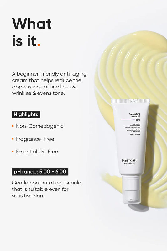 Minimalist Granactive Retinoid 02% Face Cream Reduces Signs of Ageing for all Skin Types, 30ml