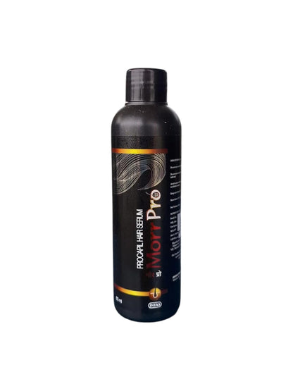 Black bottle of Minoxidil Pro hair serum on a white background