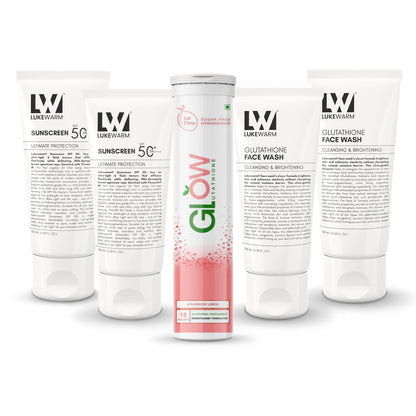 Buy Lukewarm Glutathione Face Wash + Lukewarm Sunscreen SPF 50+ PA++++ & Get Glowglutathione Strawberry 15 tabs Free