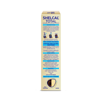 Shelcal Total Chocolate Flavour Powered by Protein, Multi-Vitamin, Multi-Mineral & Prebiotic supports Bone, Joint & Muscle Health, 400gm