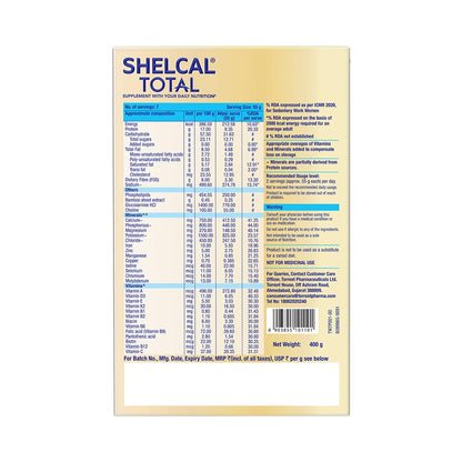 Shelcal Total Chocolate Flavour Powered by Protein, Multi-Vitamin, Multi-Mineral & Prebiotic supports Bone, Joint & Muscle Health, 400gm