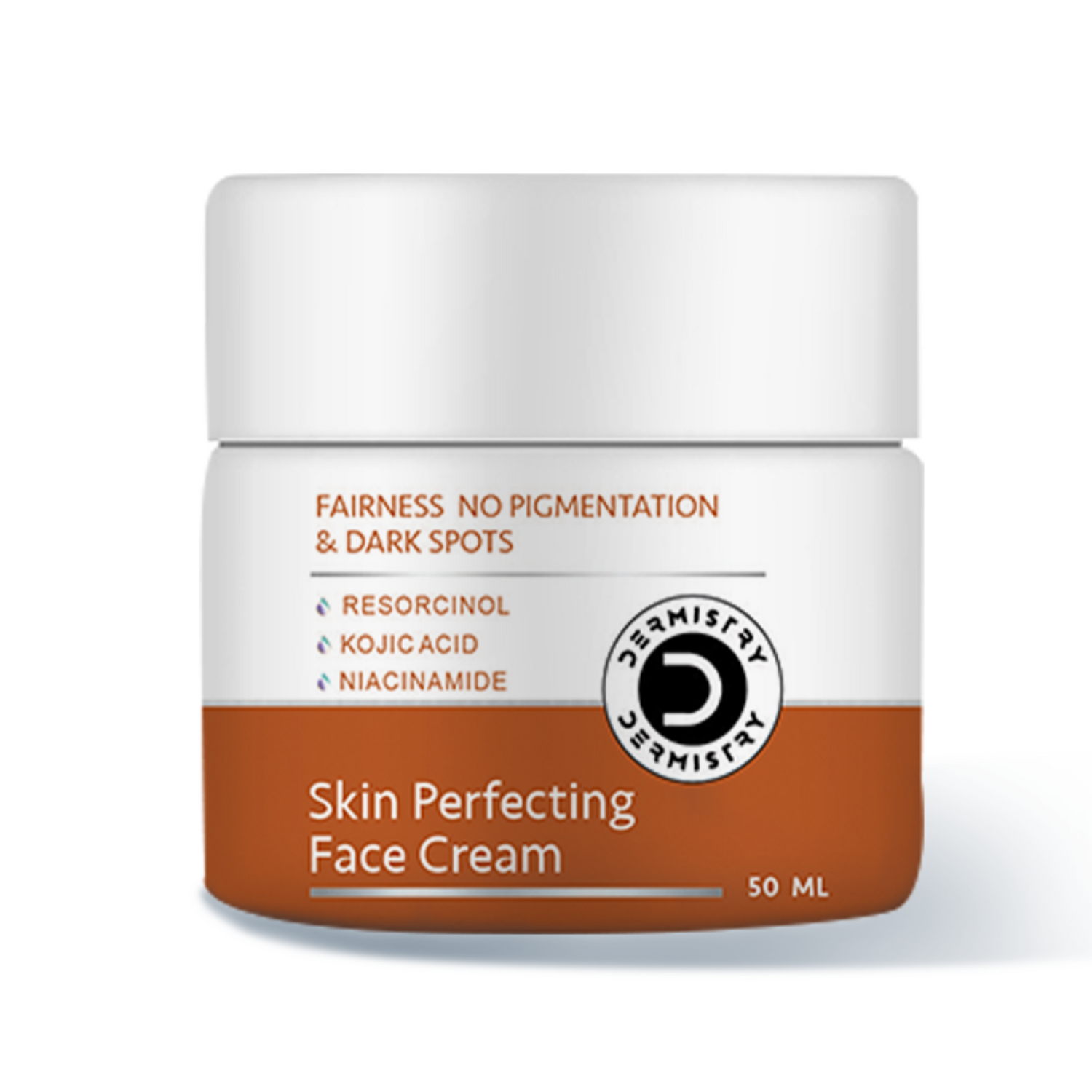 A jar of Dermistry Fairness No Pigmentation & Dark Spots Kojic Acid Skin Perfecting Face Cream, 50ml.