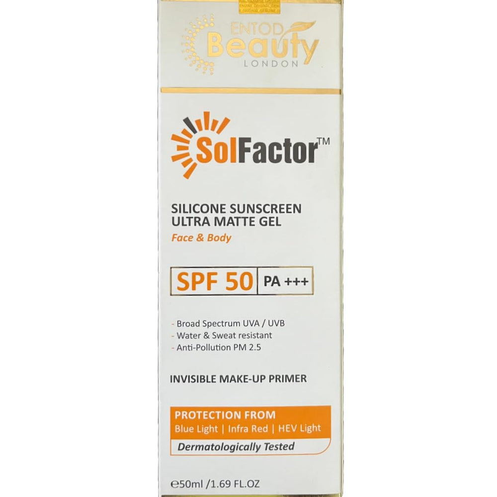 SolFactor Silicone Sunscreen SPF 50 PA+++ Ultra Matte Gel For Face & Body, 50ml