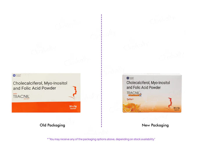 Comparison of old and new Tracnil packaging on a white background