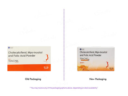 Comparison of old and new Tracnil packaging on a white background