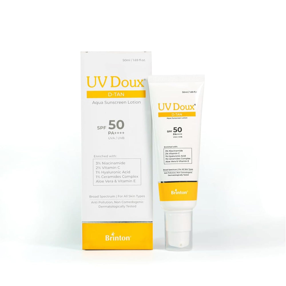 UV Doux D-Tan Aqua Sunscreen Lotion SPF 50 PA++++ with Niacinamide & Vitamin C, 50ml