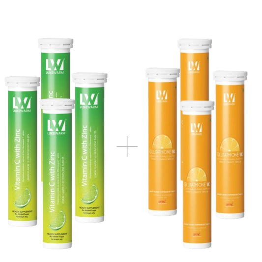 Lukewarm Glutathione 1K Orange Flavour Effervescent with Lukewarm Vitamin C with Zinc Effervescent (Pack of 4)