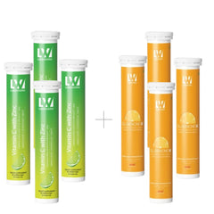 Lukewarm Glutathione 1K Orange Flavour Effervescent with Lukewarm Vitamin C with Zinc Effervescent (Pack of 4)