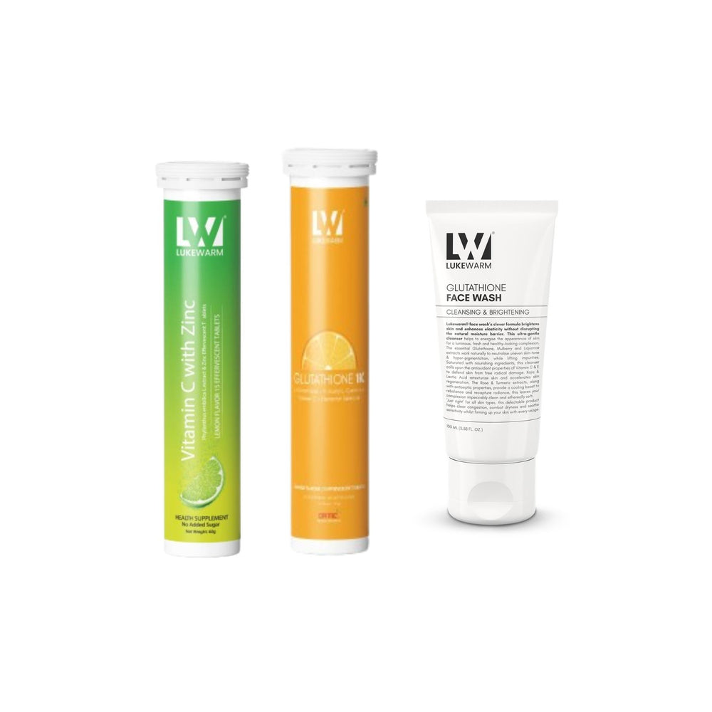 Lukewarm Glutathione 1K Orange Flavour with Lukewarm Vitamin C with Zinc Effervescent + Lukewarm Glutathione Face Wash, 100ml
