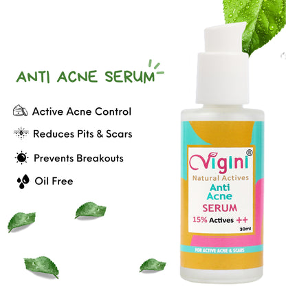 Vigini 15% Actives Anti Acne Oily Skin Pimple Removal Face Serum, 30ml