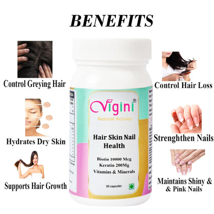 Vigini Biotin 10000mcg Hair Growth, Healthy Glowing Skin Capsule, 30 Capsules