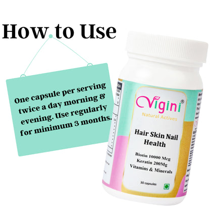 Vigini Biotin 10000mcg Hair Growth, Healthy Glowing Skin Capsule, 30 Capsules