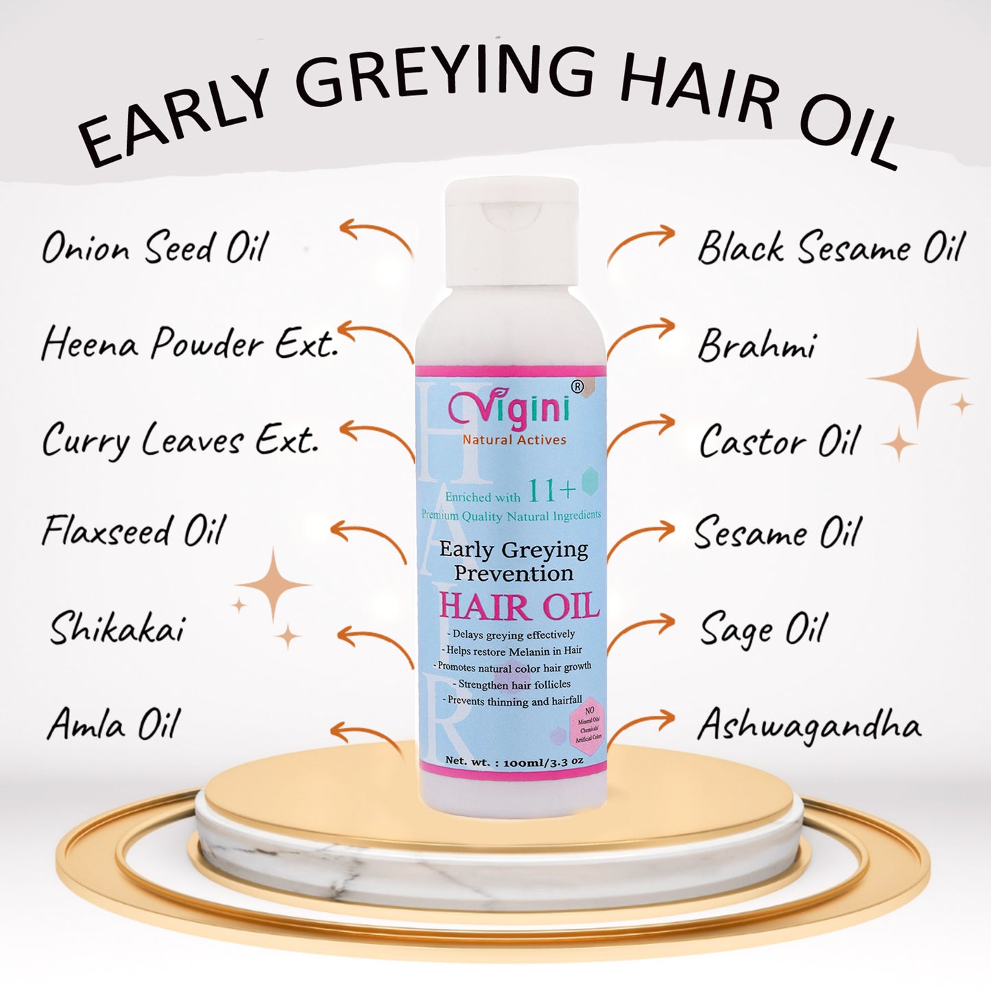 Vigini Anti-Zero Premature Grey Greying Hair Oil, 100ml