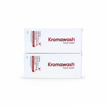 Two boxes of Kromawash Face Wash on a wooden surface.