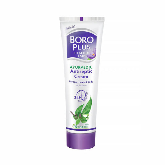 Tube of Boro Plus Ayurvedic Antiseptic Cream on a white background