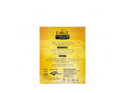 Yellow packaging of C-Bliz Vitamin C serum on a white background