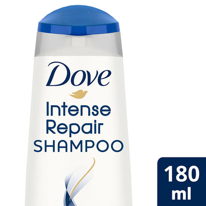 Dove Intense Repair Shampoo bottle with blue cap and label on a white background