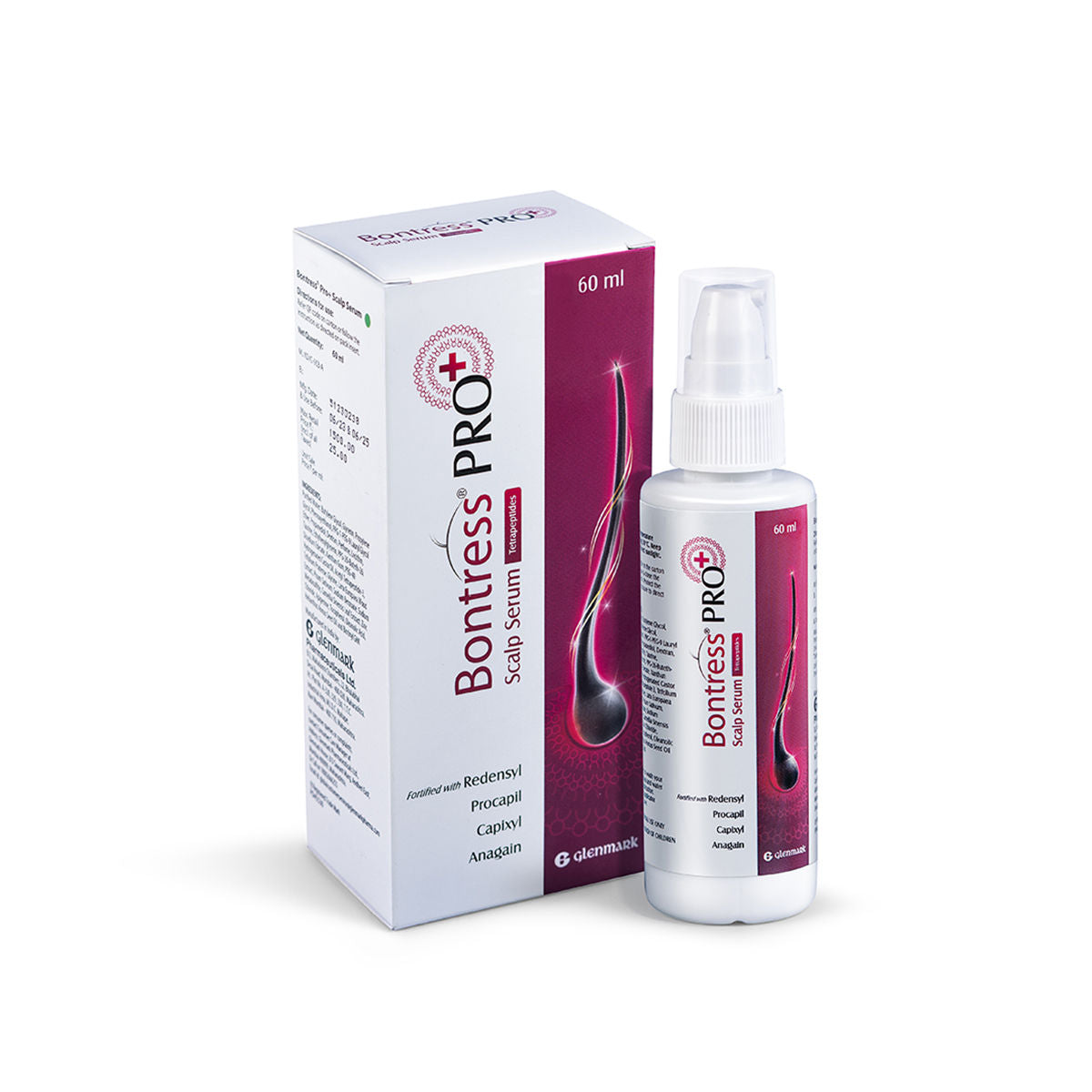Bontress Pro+ Scalp Serum packaging and bottle, 60ml volume indicated