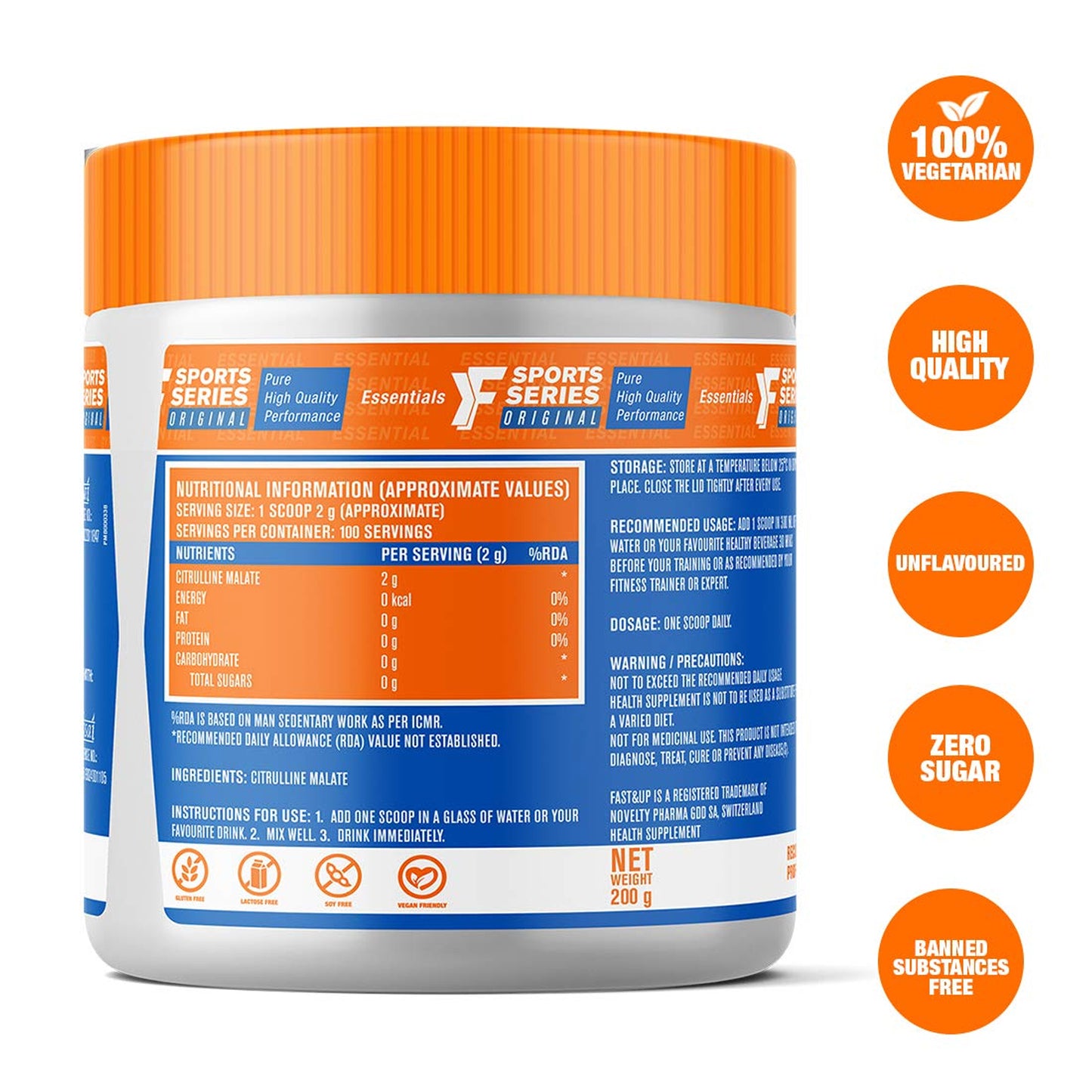 Fast&Up Citrulline Malate Essentials unflavoured, 100 Servings