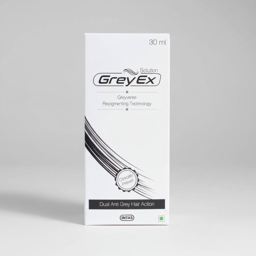 Box of GreyEx hair care product on a white background
