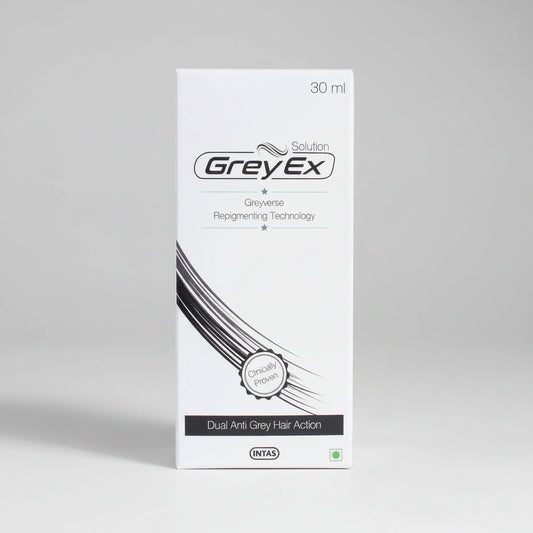 Box of GreyEx hair care product on a white background