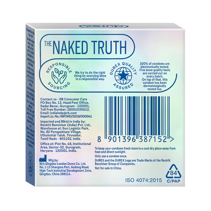 Durex condom packaging with 'The Naked Truth' branding on a white background