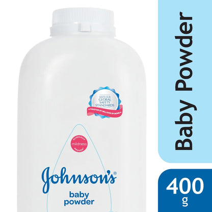 Johnson's baby powder bottle with label on a white background