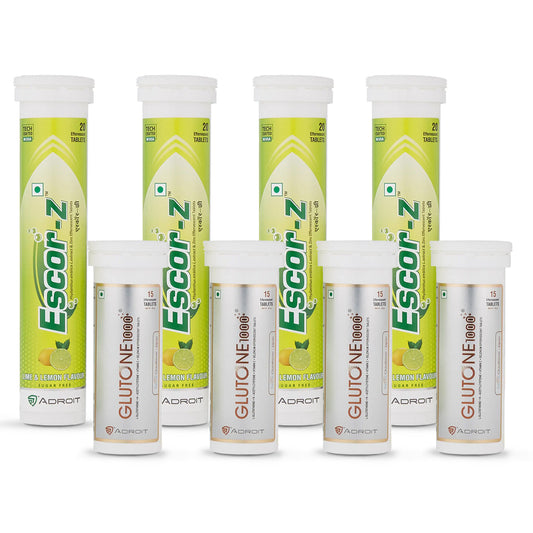 Skin Glow Combo Glutone 1000 with Escor Z (Lime & Lemon Flavour) - Pack of 4