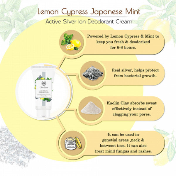 Seer Secrets Lemon Cypress Japanese Mint Active Silver Ion Deodorant Cream, 100gm
