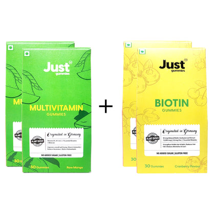Just Gummies Biotin and Multivitamin Gummies Combo (Pack Of 2)