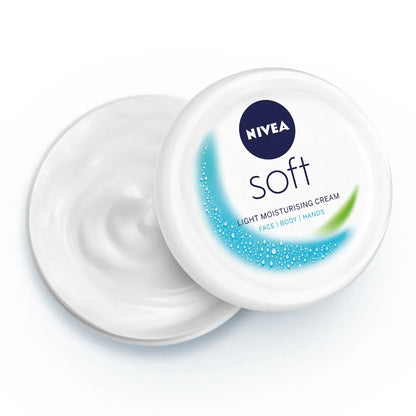 Nivea Soft light moisturizing cream jar on a white background