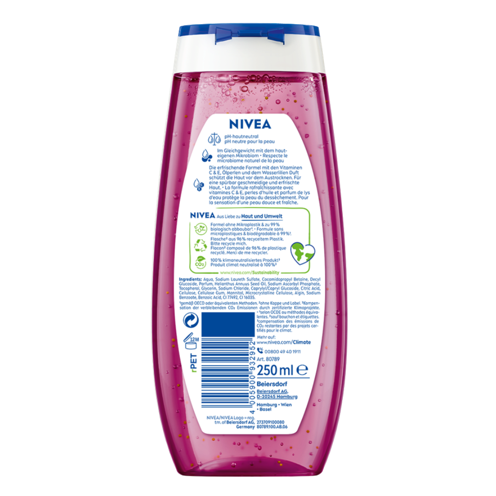 Nivea shower gel bottle with label on a white background
