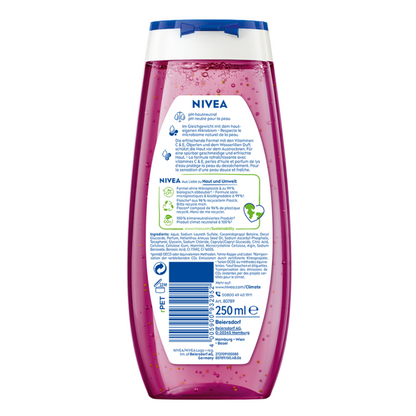 Nivea shower gel bottle with label on a white background