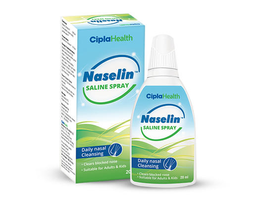 Cipla Health Naselin Saline Spray bottle and packaging on a white background