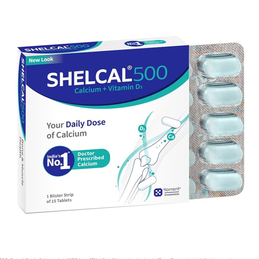 Shelcal 500 كالسيوم + فيتامين د3 : صحة العظام والعضلات، 40 قرصًا
