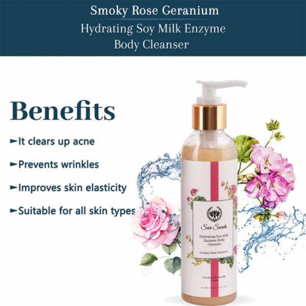 Seer Secrets Smoky Rose Geranium Hydrating Soy Milk Enzyme Body Cleanser, 200ml