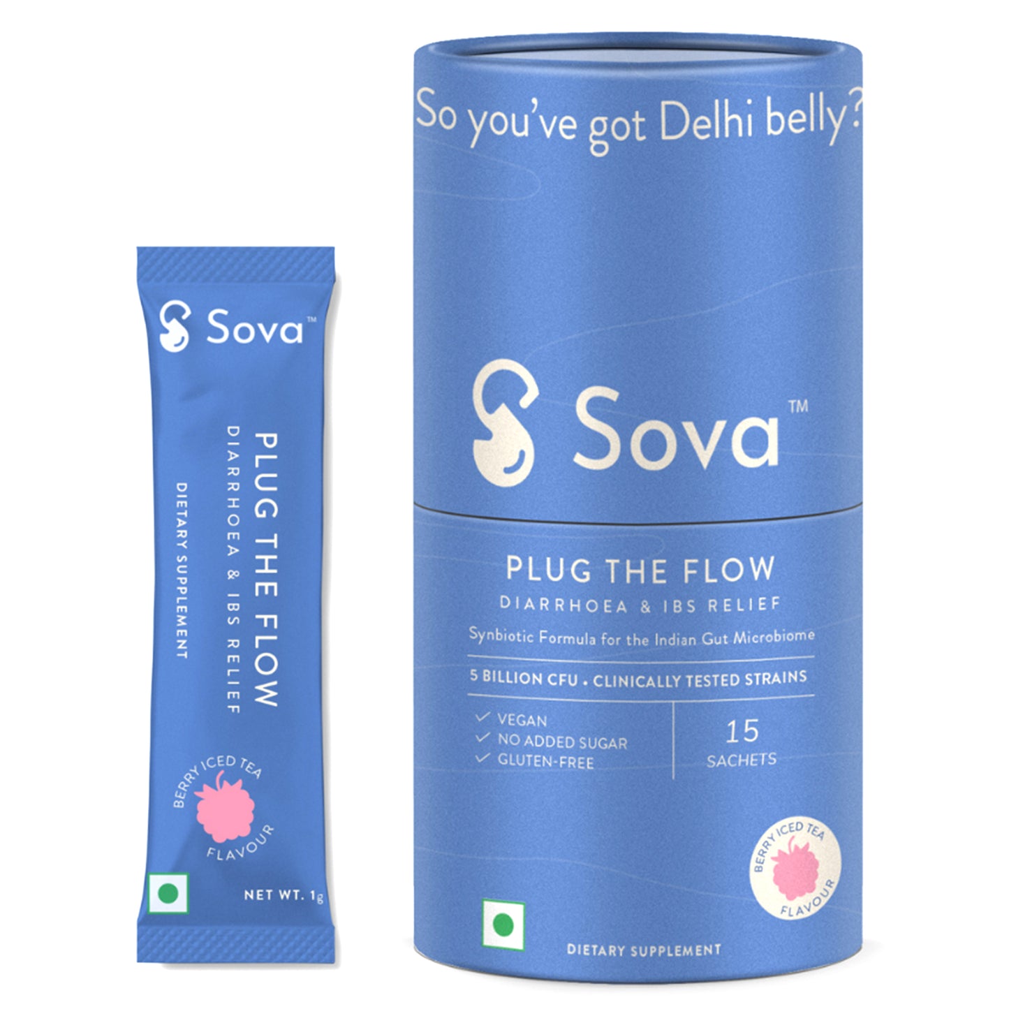 Sova Plug the Flow Diarrhoea & IBS Relief Mixed Berry Flavour, 15 Sachets