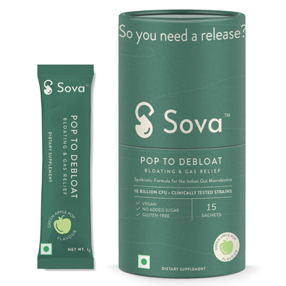 Sova Pop to Debloat Bloating & Gas Relief Green Apple Flavour, 15 Sachets