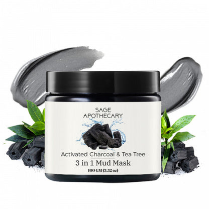 Sage Apothecary Activated Charcoal & Tea Tree 3 in 1 Mud Mask, 100gm