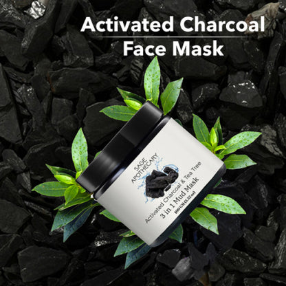 Sage Apothecary Activated Charcoal & Tea Tree 3 in 1 Mud Mask, 100gm
