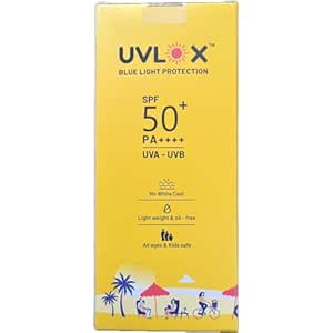 UVLOX sunscreen packaging with SPF 50+ on a yellow background