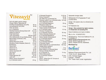 Vitezavii supplement packaging with detailed ingredient list on a white background