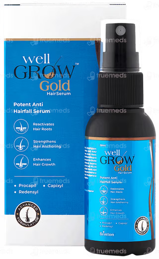 well GROW Gold hair serum bottle and packaging on a white background