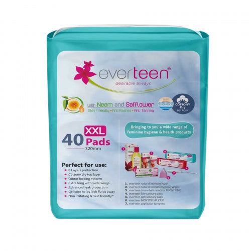 Everteen XXL Sanitary Napkin Pads with Neem and Safflower Cottony-Dry Top Layer, 40 Pieces