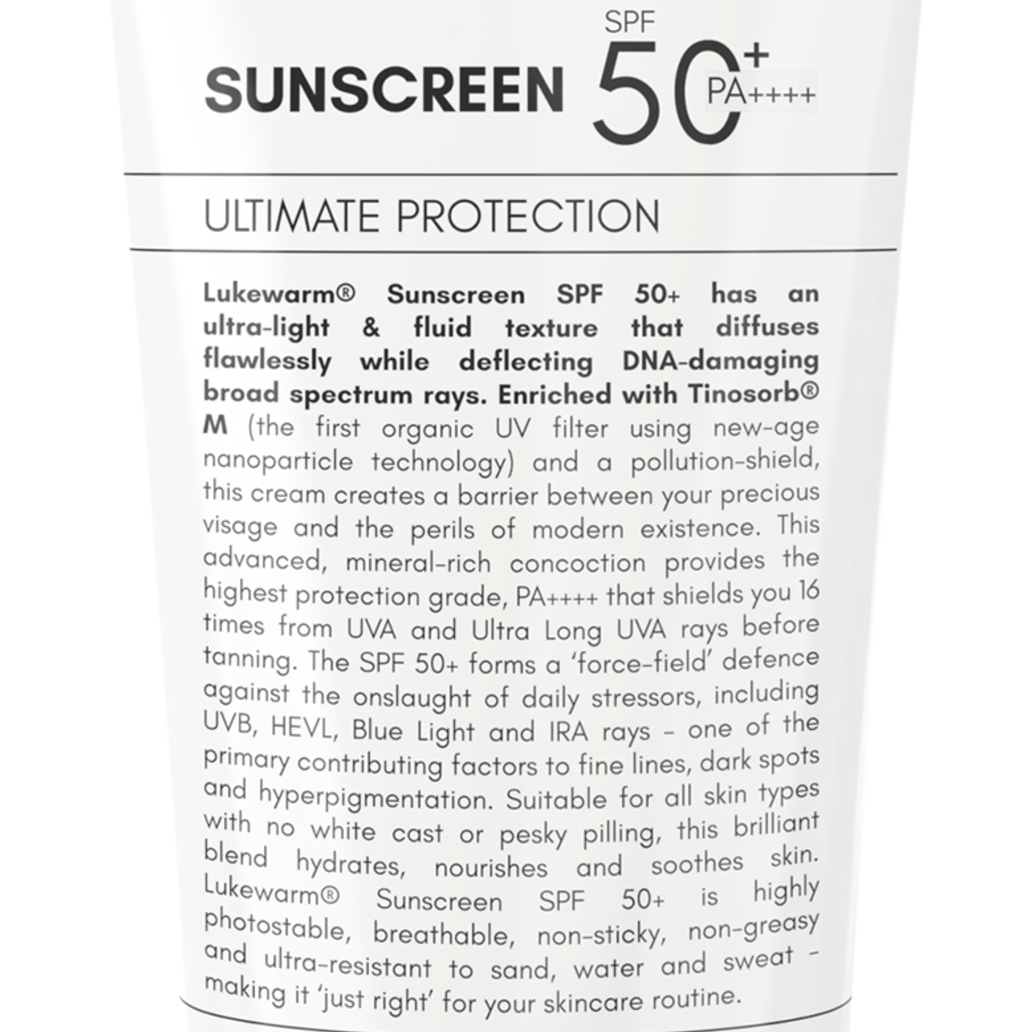 Lukewarm Sunscreen with SPF 50+ PA++++, 100ml : Ultra-Light and Powerful Nanoparticle Technology with Balance of Protection & Hydration