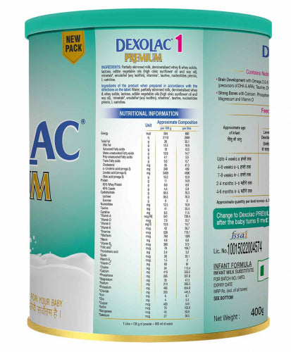 Dexolac - 1 Premium Infant Formula Tin, 400gm