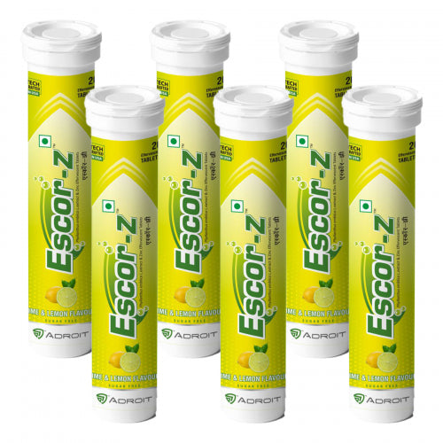 أقراص Escor-Z الفوارة بنكهة الليمون والليمون، عبوة من 6 أقراص